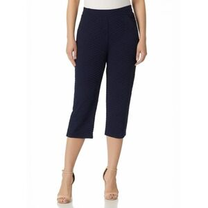 Chico's Weekends Large Navy High Rise Pull On Flattering Textured Capri Pants
